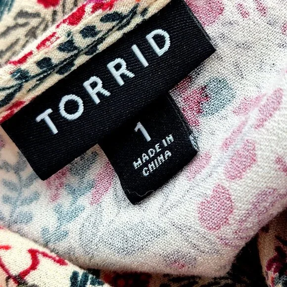 Torrid Womens Floral Boho Tunic   Lace-Up With Long Sleeves Size 1 - Picture 5 of 11